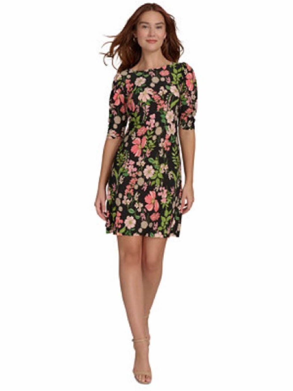 Tommy Hilfiger Black Floral Mini Dress with Pink & Green Print